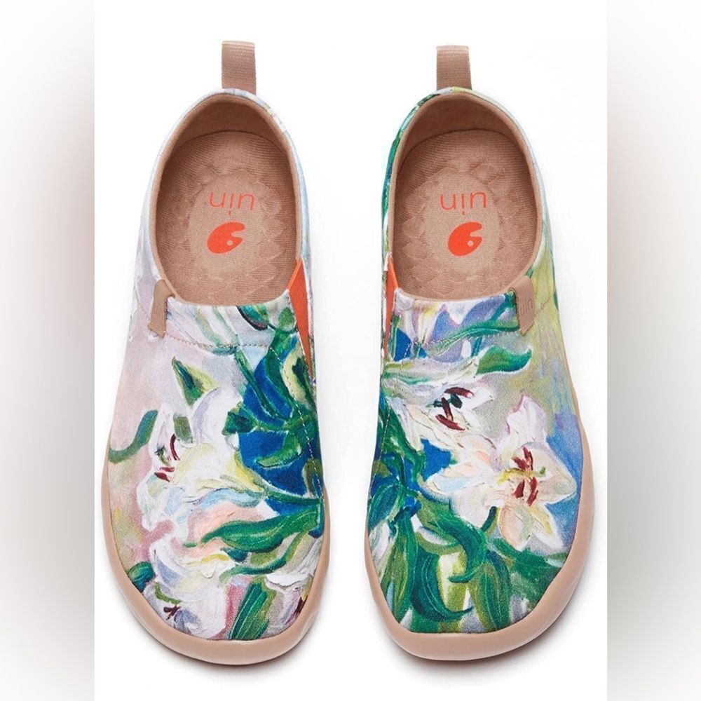 UIN Women's Floral Art Sneaker Painted Canvas Slip-On Travel Shoes(Yawning Lily) - Picture 3 of 8